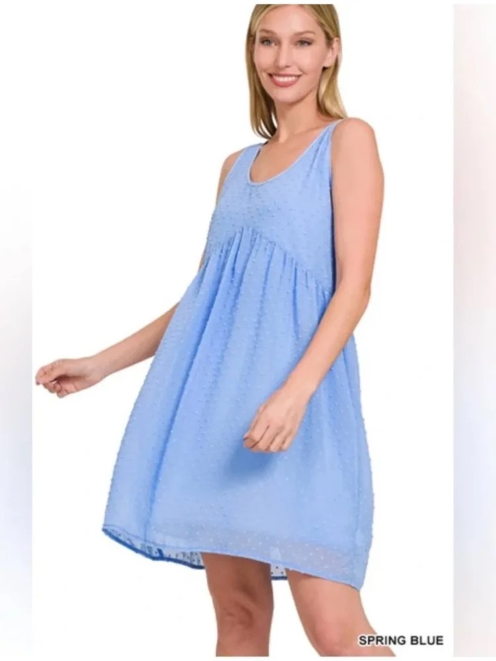 Zenana Swiss Dot Sleeveless Mini Dress Blue NWOT Small